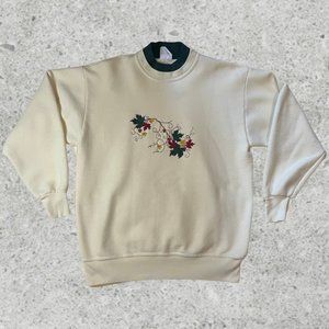 Vintage 90's Cottage Style Double Crewneck Fall Leaves Size Large